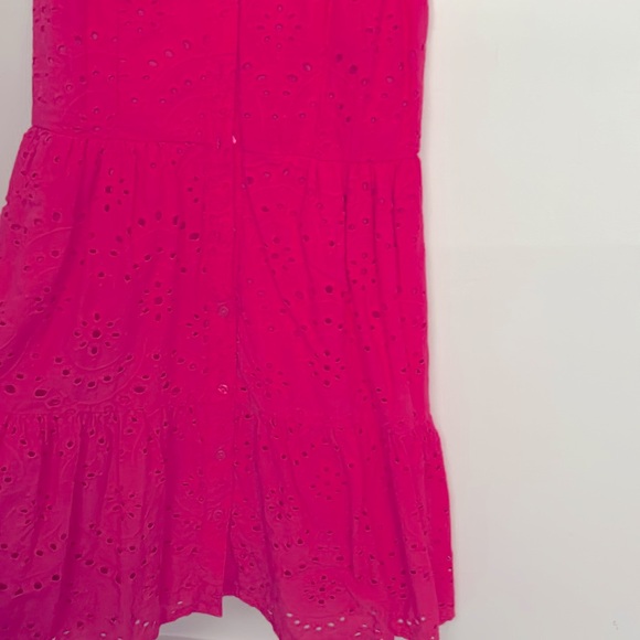 Japra size s hot pink eyelet tiered button down dress elastic waist above knee - Picture 4 of 5